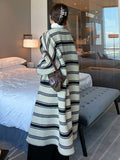 Women Woolen Coat Striped Elegant Simple Style New Lapel Long Sleeve Loose Fit Fashion Trend Autumn Winter - Livefree