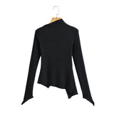 Autumn New Irregular Collar Solid Color Bandage Long Sleeve Knit Undercoat - Livefree