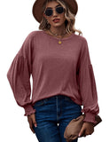 Women's Top Autumn and Winter New Round Neck Pleated Lantern Sleeve Long T-shirt - Livefree