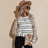 Women's Autumn And Winter Long Sleeve Striped T-Shirt Round Neck Loose Short Top - Livefree