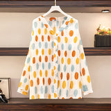 150Kg Plus Size Women's Bust 150 Summer Loose V-Neck Long-Sleeved Polka Dot Sunscreen Shirt Black Apricot 5XL 6XL - Livefree