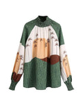 Summer Women Loose Shirt Traf Shirring Trim Scenery Print Raglan Sleeve Casual Blouses Female Chic Oversized Tops - Livefree