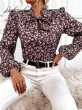 Fashion Long Sleeve Print Women Tops And Blouses Autumn Casual Lace Up Shirt Woman Top Femme Office Ladies Blouse Shirts - Livefree