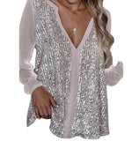Casual sequined V-neck long-sleeved loose chiffon shirt for women - Livefree
