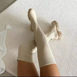 Cotton Boots Autumn and Winter New Long Martin Boots Leather Knitted Stitch Over knee Boots for Women - Livefree