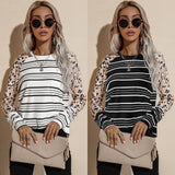 Women's Autumn And Winter Long Sleeve Striped T-Shirt Round Neck Loose Short Top - Livefree