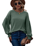 Women's Top Autumn and Winter New Round Neck Pleated Lantern Sleeve Long T-shirt - Livefree