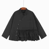 Women Yellow Ruffles Big Size Casual Blouse New Lapel Long Sleeve Loose Fit Shirt Fashion Trend Spring Autumn - Livefree