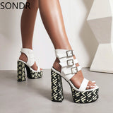 Womens Platform Peep Toe Belt Buckle Sandals Cut Out Super 15CM High Heel Shoes Summer Sexy Gladiator Punk Plus New - Livefree