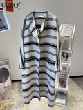 Women Woolen Coat Striped Elegant Simple Style New Lapel Long Sleeve Loose Fit Fashion Trend Autumn Winter - Livefree