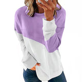 Women's New Color Matching Long Sleeved Round Neck Contrast Color Loose Sweater T-Shirt Top For Girl - Livefree