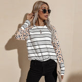 Women's Autumn And Winter Long Sleeve Striped T-Shirt Round Neck Loose Short Top - Livefree