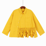 Women Yellow Ruffles Big Size Casual Blouse New Lapel Long Sleeve Loose Fit Shirt Fashion Trend Spring Autumn - Livefree