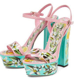 Newest Floral Printed Sandals Summer Sexy Platform Chunky Heels Women Shoes Ankle Strap Gladiator Sandals - Livefree