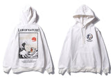 Japanese Embroidery Funny Cat Wave Printed Fleece Hoodies Winter Japan Style Hip Hop Casual Sweatshirts Streetwear - Livefree
