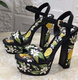 Newest Floral Printed Sandals Summer Sexy Platform Chunky Heels Women Shoes Ankle Strap Gladiator Sandals - Livefree
