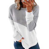 Women's New Color Matching Long Sleeved Round Neck Contrast Color Loose Sweater T-Shirt Top For Girl - Livefree