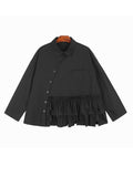 Women Yellow Ruffles Big Size Casual Blouse New Lapel Long Sleeve Loose Fit Shirt Fashion Trend Spring Autumn - Livefree