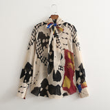 Spring New Women's Fashion Casual Holiday Long Sleeve Bowknot Print Shirt - Livefree