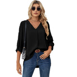 Chiffon Shirt Spring Summer Sexy V-Neck Loose Large Size Shirt Fashion Long Sleeve Top - Livefree