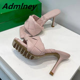 Silver Laser Woven Leather Woman Slipper Summer New Square Toe Thin High Heel Party Holiday Mule Designer One Strap Shoe Woman - Livefree