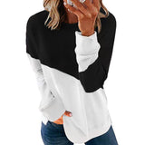 Women's New Color Matching Long Sleeved Round Neck Contrast Color Loose Sweater T-Shirt Top For Girl - Livefree