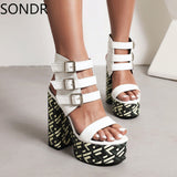 Womens Platform Peep Toe Belt Buckle Sandals Cut Out Super 15CM High Heel Shoes Summer Sexy Gladiator Punk Plus New - Livefree