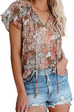 Women's Spring/Summer New Casual Printed V-Neck Short Sleeve Shirt Loose Top - Livefree