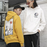 Japanese Embroidery Funny Cat Wave Printed Fleece Hoodies Winter Japan Style Hip Hop Casual Sweatshirts Streetwear - Livefree