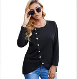 Fashion New Button Long Sleeve Casual Round Neck T-Shirt Casual Women's Top - Livefree