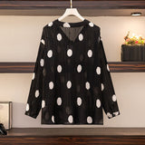 150Kg Plus Size Women's Bust 150 Summer Loose V-Neck Long-Sleeved Polka Dot Sunscreen Shirt Black Apricot 5XL 6XL - Livefree