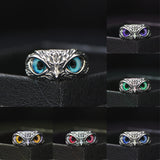 NEW Retro Cute Simple Design Owl Ring Multicolor Eyes Silver Color Men Women Engagement Wedding Rings Jewelry Gifts Resizable - Livefree