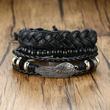 Vnox 4Pcs/ Set Braided Wrap Leather Bracelets for Men Vintage Life Tree Rudder Charm Wood Beads Ethnic Tribal Wristbands - Livefree
