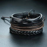Vnox 4Pcs/ Set Braided Wrap Leather Bracelets for Men Vintage Life Tree Rudder Charm Wood Beads Ethnic Tribal Wristbands - Livefree