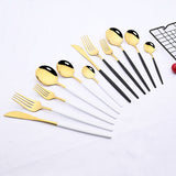 36Pcs White Gold Dinnerware Cutlery Set Knife Dessert Fork Coffee Spoon Flatware Stainless Steel Silverware Party Tableware Set - Livefree