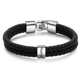 JewelOra Personalized Engraved Family Name Beads Bracelets Black Braided Leather Stainless Steel Bracelets for Men Fathers - Livefree