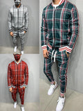 New Men Set Tracksuit Men Sportsuits Gentlemen Set Zipper jacket suit Long Sleeve stripe Coat+Pants Gyms Casual Sportswear Suit - Livefree