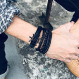Vnox 4Pcs/ Set Braided Wrap Leather Bracelets for Men Vintage Life Tree Rudder Charm Wood Beads Ethnic Tribal Wristbands - Livefree