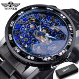 Winner Transparent Fashion Diamond Luminous Gear Movement Royal Design Men Top Brand Luxury Male Mechanical Skeleton Wrist Watch - Livefree