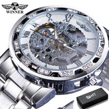 Winner Transparent Fashion Diamond Luminous Gear Movement Royal Design Men Top Brand Luxury Male Mechanical Skeleton Wrist Watch - Livefree
