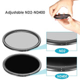 Dynamic ND2-400 Filter 52MM 58MM 62MM 67MM 72MM 77MM Slim Fader Variable ND Lens Filter Adjustable ND2 to ND400 Neutral Density - Livefree