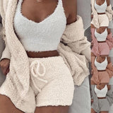 GAOKE Winter Autumn Three Pieces Set Hoodie Top And Short Tracksuit Women Set Elastic Waist Leisure 3 Piece Set Women Outfits - Livefree