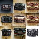 Vnox 4Pcs/ Set Braided Wrap Leather Bracelets for Men Vintage Life Tree Rudder Charm Wood Beads Ethnic Tribal Wristbands - Livefree