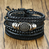Vnox 4Pcs/ Set Braided Wrap Leather Bracelets for Men Vintage Life Tree Rudder Charm Wood Beads Ethnic Tribal Wristbands - Livefree