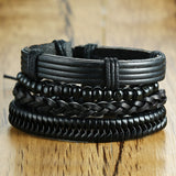Vnox 4Pcs/ Set Braided Wrap Leather Bracelets for Men Vintage Life Tree Rudder Charm Wood Beads Ethnic Tribal Wristbands - Livefree