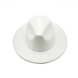 Autumn Winter Womens Felt Hat Fedoras Big Brim Hats For Women British Style Vintage Church Hats Lady Flat Brim White jazz cap - Livefree