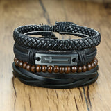 Vnox 4Pcs/ Set Braided Wrap Leather Bracelets for Men Vintage Life Tree Rudder Charm Wood Beads Ethnic Tribal Wristbands - Livefree