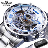 Winner Transparent Fashion Diamond Luminous Gear Movement Royal Design Men Top Brand Luxury Male Mechanical Skeleton Wrist Watch - Livefree