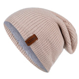 New Unisex Letter Beanie Hat Leisure Add Fur Lined Winter Hats For Men Women Keep Warm Knitted Hat Fashion Solid Ski Bonnet Cap - Livefree