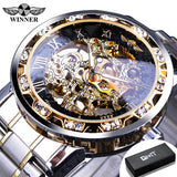 Winner Transparent Fashion Diamond Luminous Gear Movement Royal Design Men Top Brand Luxury Male Mechanical Skeleton Wrist Watch - Livefree